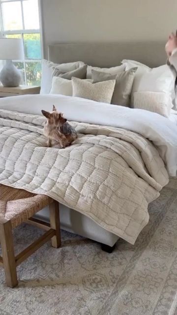 Pottery Barn on Instagram: "Layer yourself cozy with this how-to from @pinestoparadise 🤍 PS: All bedding ships free!" Layered Bed With Quilt, Pottery Barn Quilt Bedding, Bedding Ideas With Quilts, Bed With Duvet And Quilt, Neutral Cozy Bedding, Double Comforter Bed, Euroshams On Bed, Warm Neutral Bedding, Pottery Barn Bedding Master Bedrooms