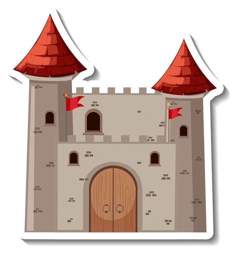 Pegatina de dibujos animados de castillo... | Free Vector #Freepik #freevector #fondo #logo #patron #marco Castle Cartoon, Castle Vector, Stone Castle, Castle Illustration, Chalkboard Banner, Princess Cakes, Medieval Tower, Balloon Illustration, Royal Castle