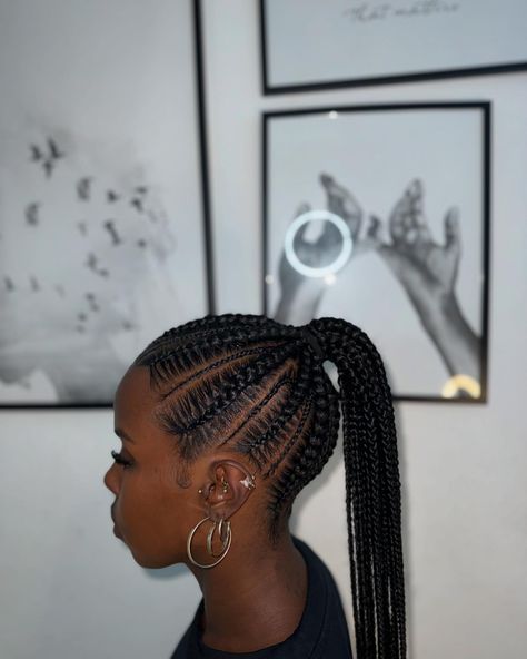 Braided ponytail 🤍🤍 Ponytail Braids Black Women, Small Braided Ponytail, Feed In Ponytail, Braided Ponytail, Black Women, Braids, Hairstyles, Hair Styles, Hair