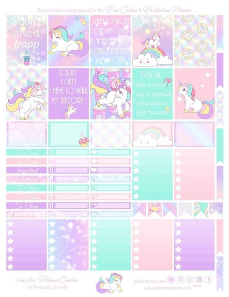 Free Printable Unicorn Planner Stickers from Planner Onelove Unicorn Planner, Happy Planner Printables, Recollections Planner, Penanda Buku, Personal Planners, To Do Planner, Free Printable Planner Stickers, Unicorn Printables, Free Planner Stickers