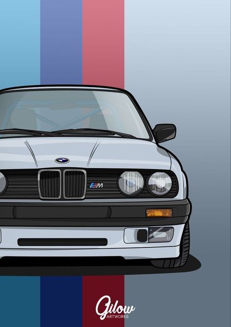 Bmw Cartoon Art, Bmw E30 Painting, Bmw E36 Painting, Bmwe30 Wallpaper, Bmw E30 M3 Drawing, Bmw Illustration Art, E30 Illustration, Bmw E30 Drawing, Bmw Artwork