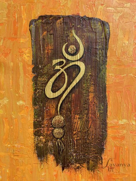 Hanuman Painting Abstract, Om Acrylic Painting, Om Canvas Painting, Om Art Artworks, Canvas Indian Art, Ganesha Abstract Painting, Indian Paintings On Canvas, Om Symbol Painting, Ganapati Painting