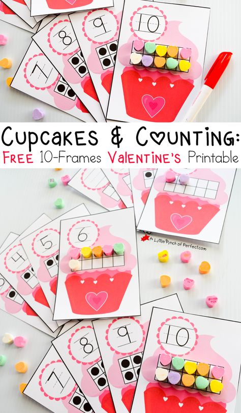 Free 10-Frames Valentine's Day Math Printables | A Little Pinch of Perfect Kindergarten February, Kindergarten Valentines, Math Valentines, February Ideas, February Valentines, Preschool Valentines, Printables For Kids, Valentine Activities, Valentine Theme