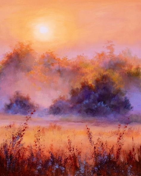 Foggy Meadow, Prairie Sunset, Acryl Art, Crop Field, Abstract Trees, Misty Morning, Wheat Field, Wheat Fields, Sunset Landscape