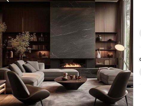 Grey And Brown Living Room, Modern Luxury Living Room, Dark Living Rooms, Decor Fireplace, Luxury Living Room Design, Design Room, Brown Living Room, Design Living Room, Living Room Grey