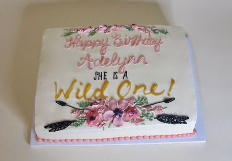 Wild One Sheet Cake, Birthday Sheet Cake, Diy Smash Cake, Addison Grace, Girls First Birthday Cake, Floral First Birthday, Boho Birthday Party, Birthday Sheet Cakes, 1st Birthday Party For Girls