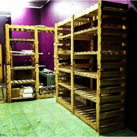 Laundry Heavy Duty Shelves Pallet Book Shelves Diy, Small Stock Room Ideas Storage, Homestead Organization, Pallet Pantry, Pallet Shelves Diy, Shop Shelving, Build A Dog House, Awesome Furniture, Feed Store