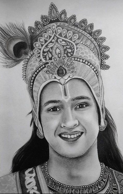 Mahabharat Sketch Pencil, Krishna Pencil Sketch Art, Gods Sketches Pencil, Simple Art Designs Drawings, Radhe Krishna Drawing Pencil, 2d Drawings Ideas, Mahabharat Sketch, Krishna Outline Drawing, Shri Krishna Sketch