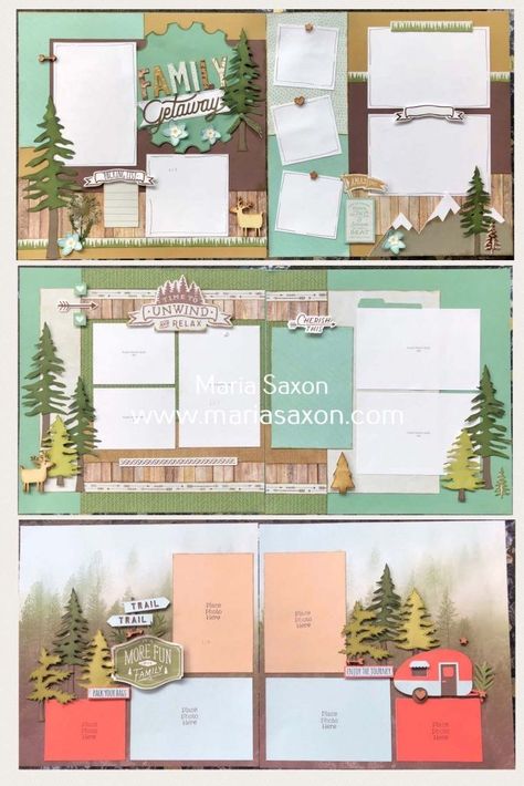 Cabin Scrapbook Layouts, Cricut Scrapbooking Ideas Photo Layouts, Creative Memories Scrapbooking Layouts Ideas, 2 Page Scrapbooking Layouts, Cricut Scrapbooking Layouts, Nature Scrapbook Layouts, Double Page Scrapbook Layouts, Hiking Scrapbook, Outdoors Scrapbook Layouts