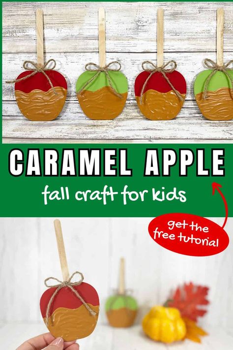 Caramel Apple Craft for Fall. This super cute caramel apple craft is perfect for the fall season! Carmel Apple Crafts For Kids, Thanksgiving Crafts For Elementary Kids, Apple Crafts For Adults, Caramel Apple Craft, Fall Crafts For Teens, Fall Crafts For Seniors, Apple Art Projects, Diy Caramel, Apple Crafts