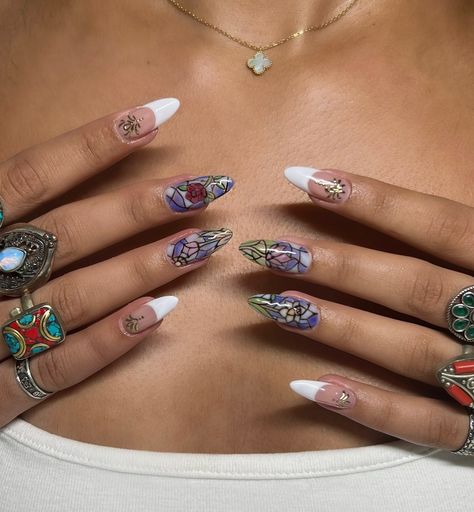 Stained glass nails ⚜️ ✧ : *✧ :* ✧ *✧: #gelnails #nailinspo #nailinspiration #nailart #naildesigns #nailartinspo #nailsoftheday #gelx #gelxnails #apresgelx #handpaintednails Stained Glass Nails Acrylic, Stained Glass Nail Art, Stained Glass Nails, Glass Nails Art, Glass Nails, Glass Animals, Nail Games, Short Nails, Glass Window