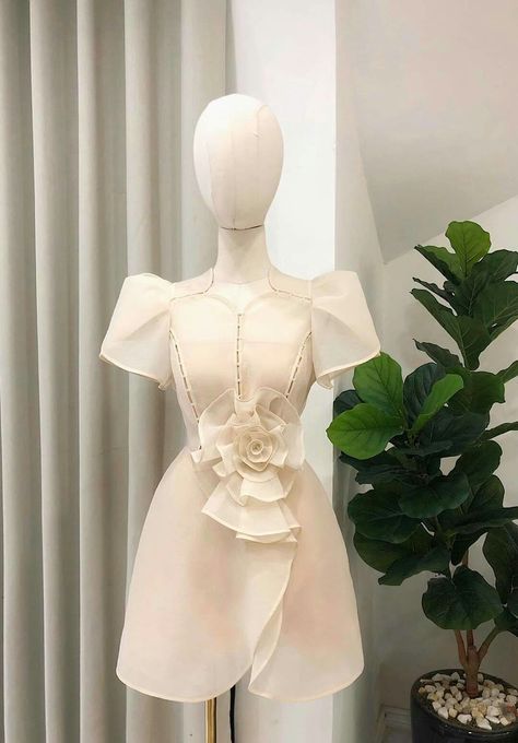 Modern Filipiniana Dress Knee Length, Filipiniana Wedding Dress, Modern Filipiniana Dress, Filipiniana Dress, Satin Flower Girl Dress, Chinese Style Dress, Korean Fashion Dress, Grad Dresses, Fashion Attire