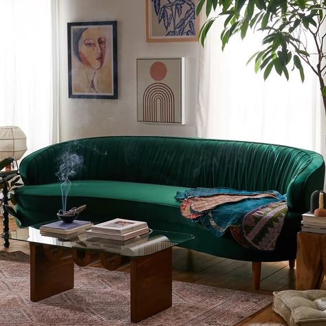 Urban Outfitters is a tried and true destination for creating the eclectic home of your dreams. Here are the 10 best sofas and sectionals. Green Velvet Couch, Small Sectional Sofa, Sofa Green, Green Velvet Sofa, Velvet Couch, Green Sofa, Curved Sofa, Best Sofa, Living Room Inspo