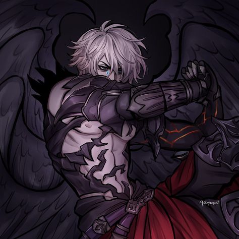 Fallen Angel Oc Male, Anime Fallen Angel, Male Fallen Angel, Fallen Angel Art, Male Angels, Male Angel, Humanoid Creatures, Cool Anime Guys, Fantasy Concept Art