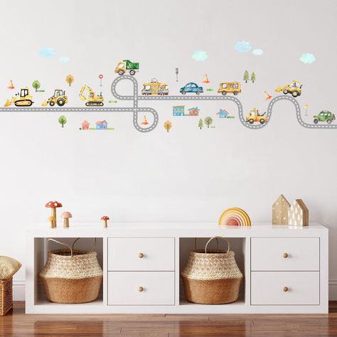 PRICES MAY VARY. [Play Traffic Wall Decals] This set of road house transports kids wall stickers to introduce your child has different vehicles, traffic signal, and it can also be used to decorate your room. [Easy to Peel and Stick Kids] This set of boy wall decals peel and stick is suitable for all smooth surfaces, including walls, furniture, windows, doors, mirrors, or anywhere you can imagine that can be decorated. [High Quality Baby Flowers Wall Stickers] About These kid-protective trucks wa Car Wall Decals, Boys Car Bedroom, Construction Room, Stickers Wallpaper, Painting House, Cool Kids Bedrooms, Bedroom Decals, Diy Wall Stickers, Playroom Nursery