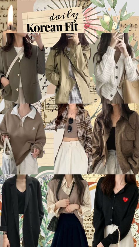 Korean inspo, earth tone, women shirts, outer, blazer Outer Outfit Korean, Earth Tone Outfits Women, Earth Tones Outfit, Outer Blazer, Earth Tone Clothes, Outer Outfit, Earth Tone Outfits, Tone Women, Korean Fits