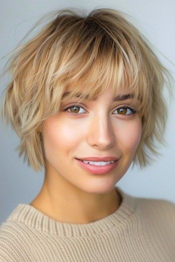 31 Short Layered Haircuts Women Are Loving Right Now - The Hairstyle Edit Layered Shaggy Short Hair, Women’s Short Layered Haircuts, Shaggy Mid Length Hair With Bangs, Short Layered Haircuts Women, Real Short Hairstyle Women, Very Short Layered Bob, Short Shag Feminine, Choppy Layers For Short Hair, Short Layers Short Hair