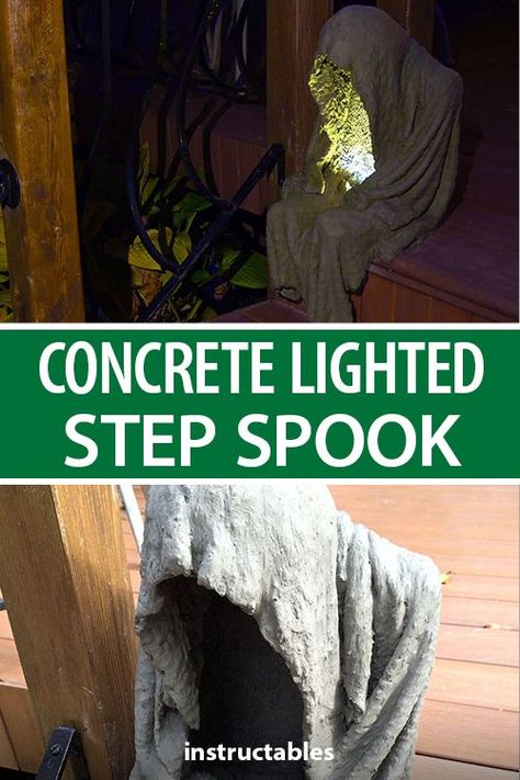 Front Yard Halloween Decorations, Ghost Ghoul, Paint Stir Sticks, Concrete Light, Halloween Ghost Decorations, Ghost Diy, Ghost Decoration, Concrete Crafts, Concrete Projects