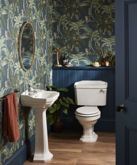 Downstairs toilet ideas: 20 cloakroom designs that are anything but dingy | Real Homes Small Toilet Decor, Understairs Toilet, Wc Ideas, Small Downstairs Toilet, Cloakroom Toilet, Bathroom Cladding, Downstairs Cloakroom, Toilet Room Decor, Small Toilet Room