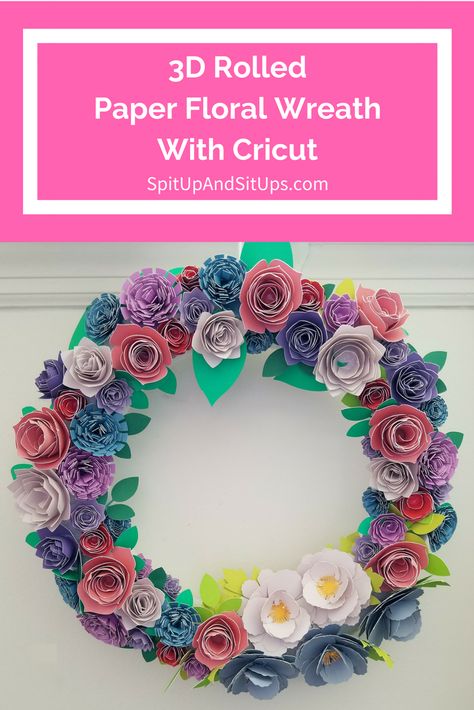 paper floral wreath with cricut, 3d rolled flowers with cricut, cricut crafts, floral wreath using cricut, diy cricut, diy wreath, flower wreath, spring floral wreath, summer flower wreath, floral wreath, easy wreath diy, crafts using cricut, flower crafts Flowers With Cricut, Cricut Flowers, Cricut Flower, Rolled Flowers, Easy Wreath, Cricut Art, Paper Flowers Diy Easy, Wreath Inspiration, Paper Flower Wreaths