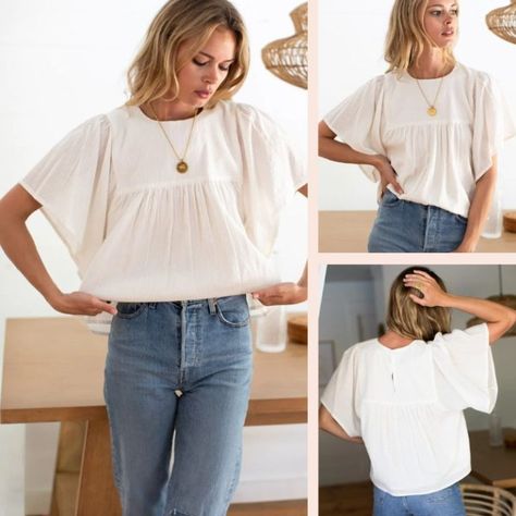 Basalie flutter sleeve top – free pdf sewing pattern – Tiana's Closet Women Blouse Sewing Pattern, Womans Top Pattern Free Sewing, Linen Blouse Sewing Pattern, Women’s Blouse Sewing Pattern, Easy Womens Top Sewing Pattern, Cotton Blouse Sewing Pattern, Sewing Blouses Pattern, Shirt Sewing Pattern Womens Free, Free Woven Top Sewing Pattern