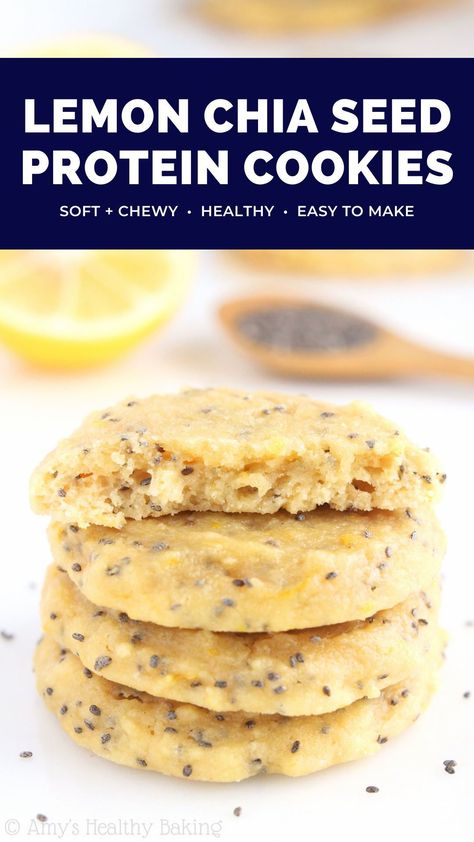 Chia Seed Protein, Protein Cookies Recipe, Lemon Poppy Seed Cookies, Chia Seeds Protein, Cookies Lemon, Dessert Pumpkin, High Protein Cookies, Pumpkin Snack, Lemon Poppy Seed