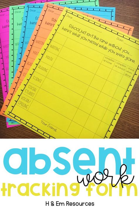 Absent Student Work, Absent Work, Organized Teacher, Absent Students, Missing Work, Classroom Organization Elementary, Teacher Freebies, Teacher Material, Activities For Boys