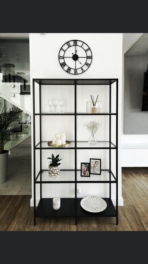 Ikea Shelving, Glass Shelving Unit, Shelving Units Living Room, Shelving Display, Stand Shelf, Living Room And Dining Room, Bathroom Inspiration Decor, Classic Chic, Dream House Decor