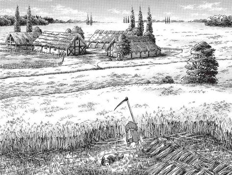 Vinland Saga Farmland, Vinland Saga Panels, Manga Landscape, Manga Scenery, Scenery Reference, Kamome Shirahama, Manga Background, Vinland Saga Manga, Arsenal Wallpapers