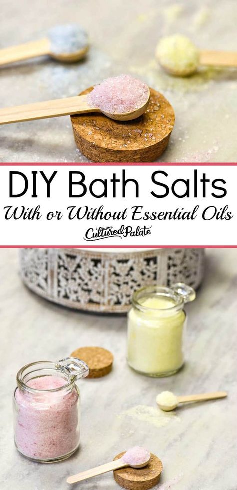 Learn how to make bath salts using this DIY bath salts recipe. Make homemade bath salts with essentials or DIY bath salts without essential oils. #myculturedpalate.com #bath salts #DIYbeauty #DIYspa #howtomakebathsalts Bath Salts Diy Recipes, Homemade Bath Salts Recipe, Diy Bath Salts, Bath Soak Recipe, Bath Salts Recipe, Bath Salts Diy, Homemade Essential Oils, Diy Essentials, Essential Oils Bath