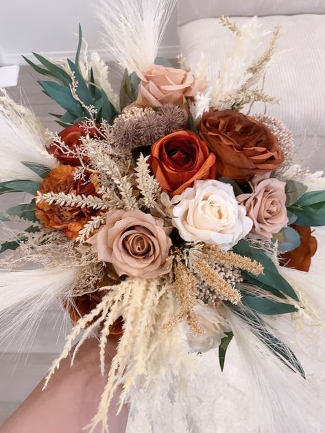 Burnt Orange , Pampas Grass Bouquets, Bridal Bridesmaids Bouquets,ivory Champagne Beige Tan Bouquet, Boho Bouquet, - Etsy