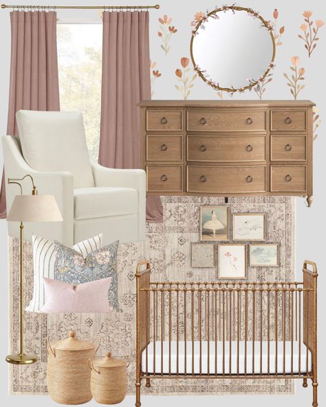 Vintage inspired nursery design 🪷 Nursery for girl, girl nursery, nursery decor  #nursery #nurserydecor #nurserythemes #nurseryroominspiration #nurseryideas Gold Crib Nursery, Nursery For Girl, Organization Nursery, Vintage Baby Girl Nursery, Gold Crib, Vintage Girl Nursery, Girly Nursery, Girl Nursery Room, Nursery Room Design