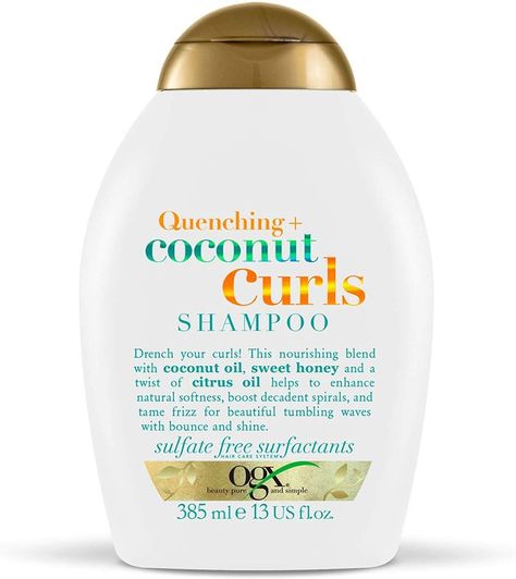 OGX Quenching Coconut Curls pH Balanced Shampoo Coconut Curls Shampoo, Coconut Curls, Ogx Coconut, Ogx Hair Products, Drugstore Shampoo, Really Curly Hair, Coconut Shampoo, Curl Conditioner, Curl Shampoo