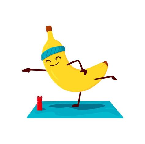 Cartoon funny banana character on yoga or pilates Banana Character, Banana Cartoon, Funny Banana, Shirt Prints, Cartoon Funny, The Cartoon, Cityscape Photos, Heart With Arrow, Background Banner