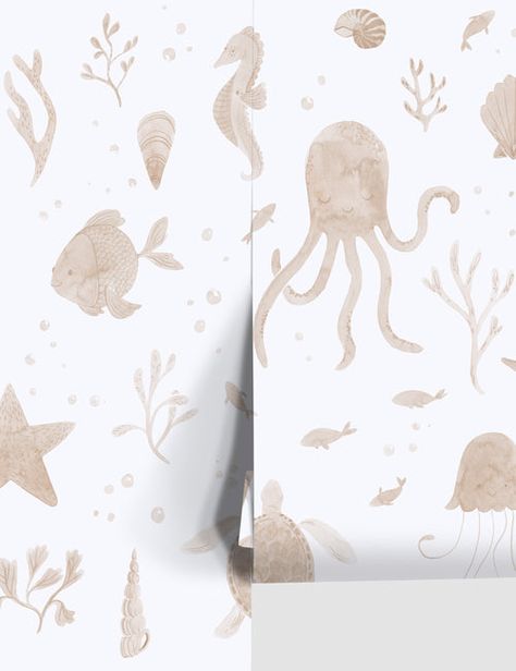 Blue Floral Wallpaper by Rylee + Cru Ocean Themed Nursery Target, Beach Nursery Wallpaper, Marine Animal Nursery, Cute Nursery Wallpaper, Beach Wallpaper Bedroom, Gender Neutral Beach Nursery, Seashell Nursery Decor, Coastal Themed Nursery, Ocean Theme Kids Room