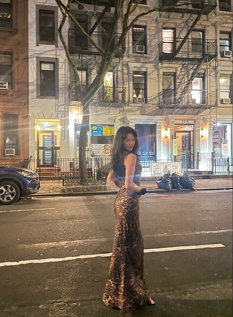 girl in new york city in a cheetah print evening dress Atl Fits, Photoshoot City, Street Shoot, Bday Pics, City Photoshoot, Dress Event, Rat And Boa, Prom Inspo, Dress Night Out