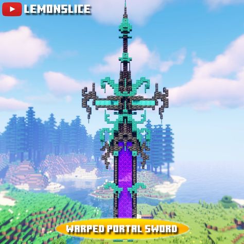 Minecraft Portal Swords, Minecraft Portal Design, Minecraft Portal, Minecraft Castle Designs, Minecraft Building Guide, Minecraft Statues, Portal Design, Bangunan Minecraft, Minecraft Castle