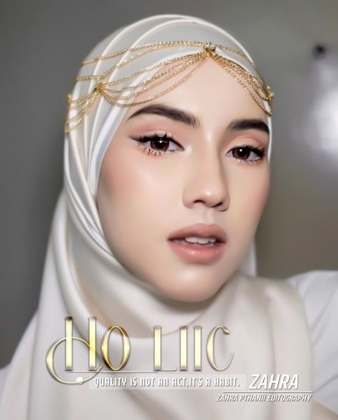 Gatsby Hijab Style, Dahlia Rizal, Headpiece Hijab, Hijabi Wedding, Gold Headpiece Wedding, Wedding Hijab Styles, Muslim Wedding Gown, Hijab Makeup, Minimal Wedding Dress