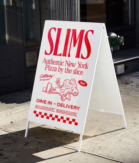 Slims Pizza — Blake Scott Design Pizza Shop Branding, Pizza Branding Design, Pizza Shop Design, Pizza Graphic Design, New York Pizzeria, Diner Branding, Pizza Menu Design, Diner Design, Blake Scott