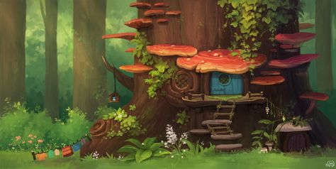 https://www.artstation.com/artwork/R1x3X Fairy Environment, Fairy Cottage House, Anime Houses, Fairy Cottage, Fairy Home, Background Drawing, Paintings Abstract, Fantasy Forest, House Illustration