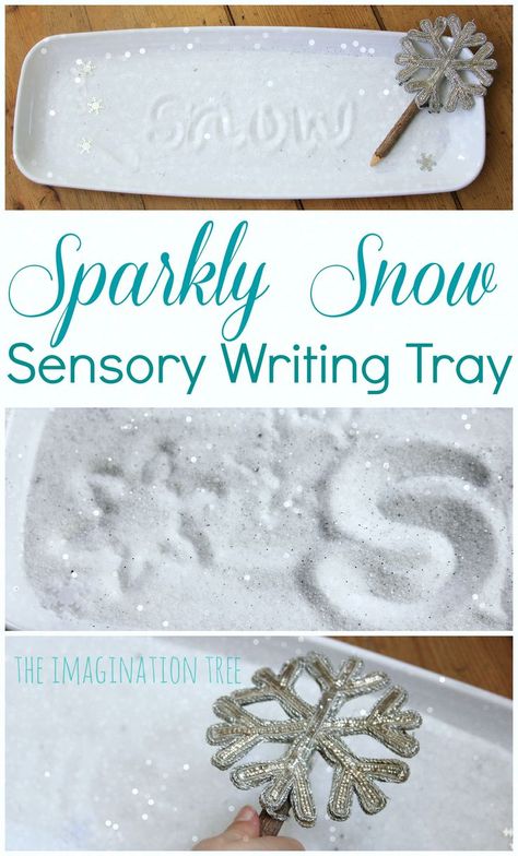 Create a sparkly snow sensory writing tray using two simple, everyday materials for an exciting literacy activity for kids! Snow Sensory, Sensory Writing, Christmas Literacy Activities, Christmas Literacy, Imagination Tree, Eyfs Activities, Snow Theme, Winter Kindergarten, Winter Activities For Kids