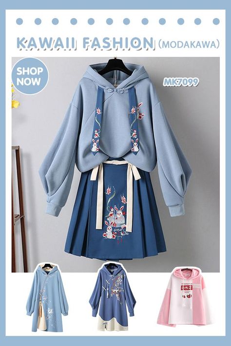 Cute Outfits Kawaii, Fancy Hoodie, Autumn Kawaii, Forest Project, Kawaii Casual, Cute Kawaii Outfits, Rabbit Embroidery, Kawaii Outfits, Skirts For Girls