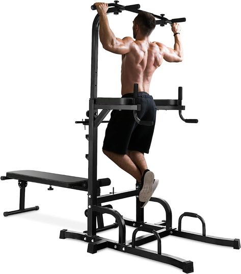 Goplus Power Tower with Bench, Multifunctional Home Gym Pull... Dip Station, Bar Stand, Gym At Home, Power Tower, Weight Bench, Weight Benches, Pull Up Bar, Home Gym Equipment, Chin Up