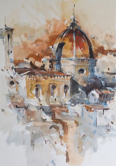 Florence Pictures, Watercolour Architecture, Italy Sketches, Zoom Online, Florence Cathedral, Florence Art, Watercolor Architecture, Nature Architecture, Watercolor Painting Techniques