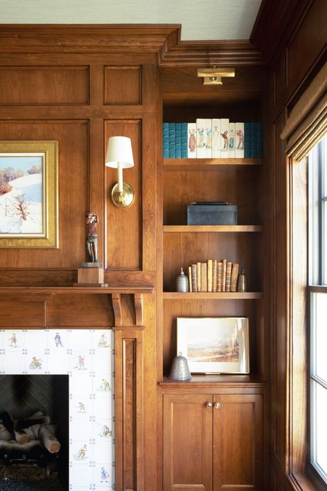 2439 - Establish Design Craftsman Built In Bookcase, Built In Around Fireplace, Utah Style, Built In Cabinet, Oak Panels, Study Photography, Built In Bookcase, Built In Cabinets, Wood Panel Walls