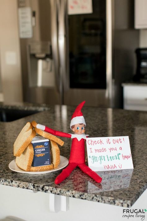 This Funny Elf on the Shelf Gingerbread House is full of pun. Instead of a traditional Gingerbread House kit, Elf uses bread and ginger. New creative, funny, and punny Elf on the Shelf Ideas daily. #FrugalCouponLiving #ElfontheShelf #ElfontheShelfIdeas #ElfIdeas #funnyelfideas #funnyelfontheshelf #elfprintables #freeelfprintables #printables #freeprintables #ginger #gingerbread #gingerbreadhouse #gingerbreadhousekit #pun #punny #funnyelf Elf On The Shelf Gingerbread, Simple Thanksgiving Table Decor, Traditional Gingerbread, Gingerbread House Kit, Elf Printables, Funny Elf On The Shelf, Christmas Elf Costume, Make A Gingerbread House, Elves Gift