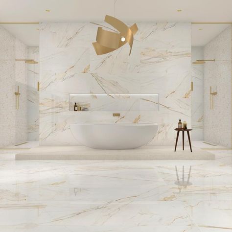 Calacatta Gold Bathroom, Bathroom Calacatta, Lake House Master, Luxury Bathroom Tiles, Luxury Master Bathrooms, Calacatta Gold Marble, House Arch Design, Calacatta Gold, Gold Bathroom