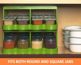 Baby Food Jar Organizer by p.r.k. Products + Giveaway Baby Kitchen Organization, Baby Food Jar Storage, Baby Announcement Shoes, Baby Food Organization, Food Organization, Organized House, Baby Gift Wrapping, Baby Gifts To Make, Baby Guide