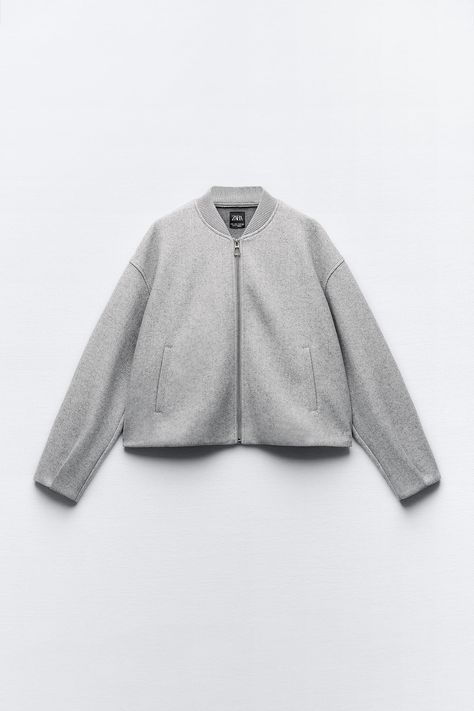 SOFT BOMBER WITH STOPPERS - Gray marl | ZARA United States Grey Jacket Women, Zara Jacket, Zara Jackets, Winter Wear, Gray Jacket, Coats Jackets Women, Welt Pockets, Metallica, Dress With Sneakers