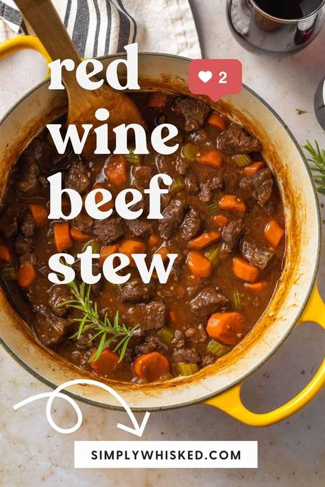 This easy, red wine beef stew is tender and delicious! It's filled with veggies and seasoned with rosemary and thyme - creating a hearty comfort food. Serve it over dairy free mashed potatoes or with drop biscuits complete meal! Wine Beef Stew, Red Wine Beef Stew, Red Wine Beef, Dairy Free Mashed Potatoes, Irish Beef Stew, Rosemary And Thyme, Irish Stew, Dairy Free Dinner, Hearty Comfort Food